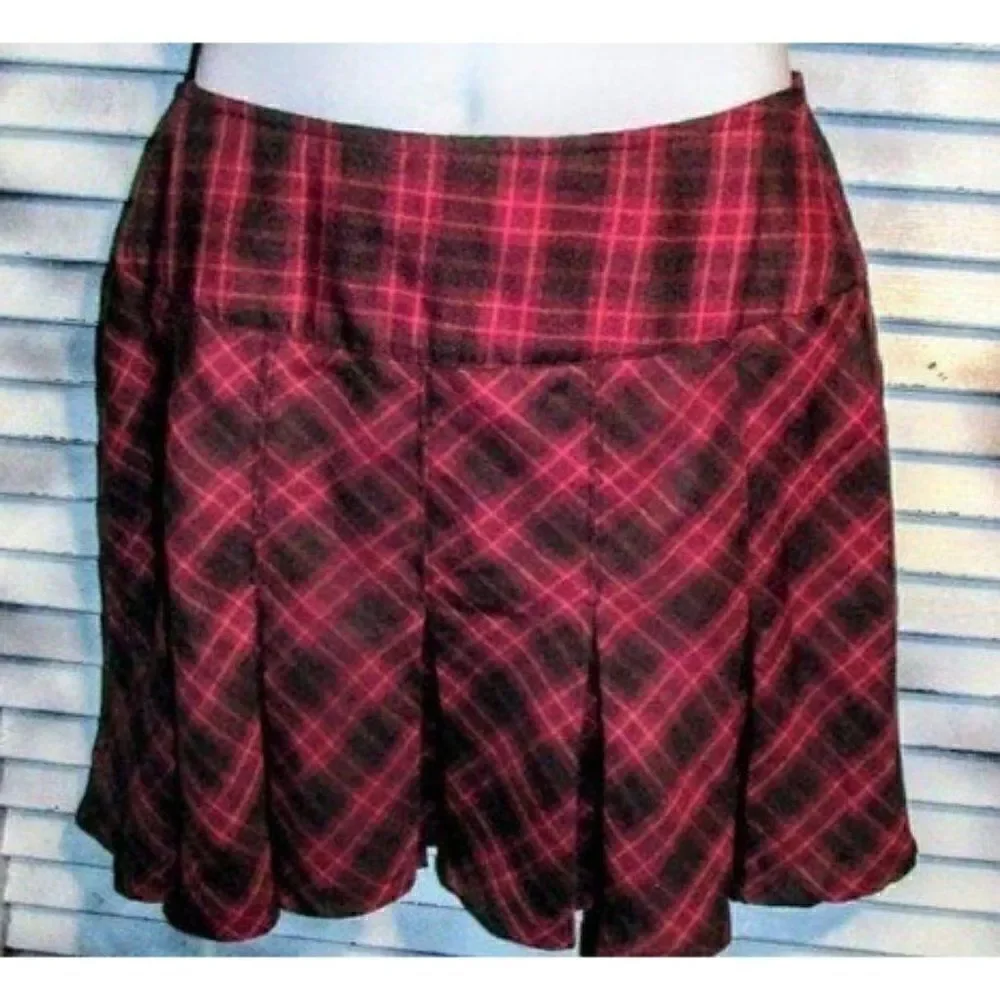 American Girl Girls Sz 10 Burgundy Plaid Pleated Skirt